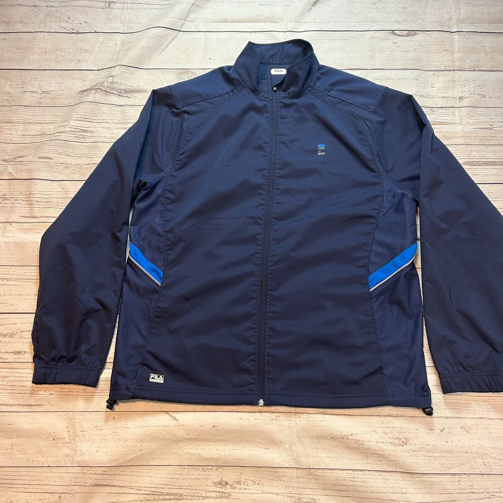 FILA Sport Track Jacket Navy Full‎ Zip Polyester Logo Men's Size Large